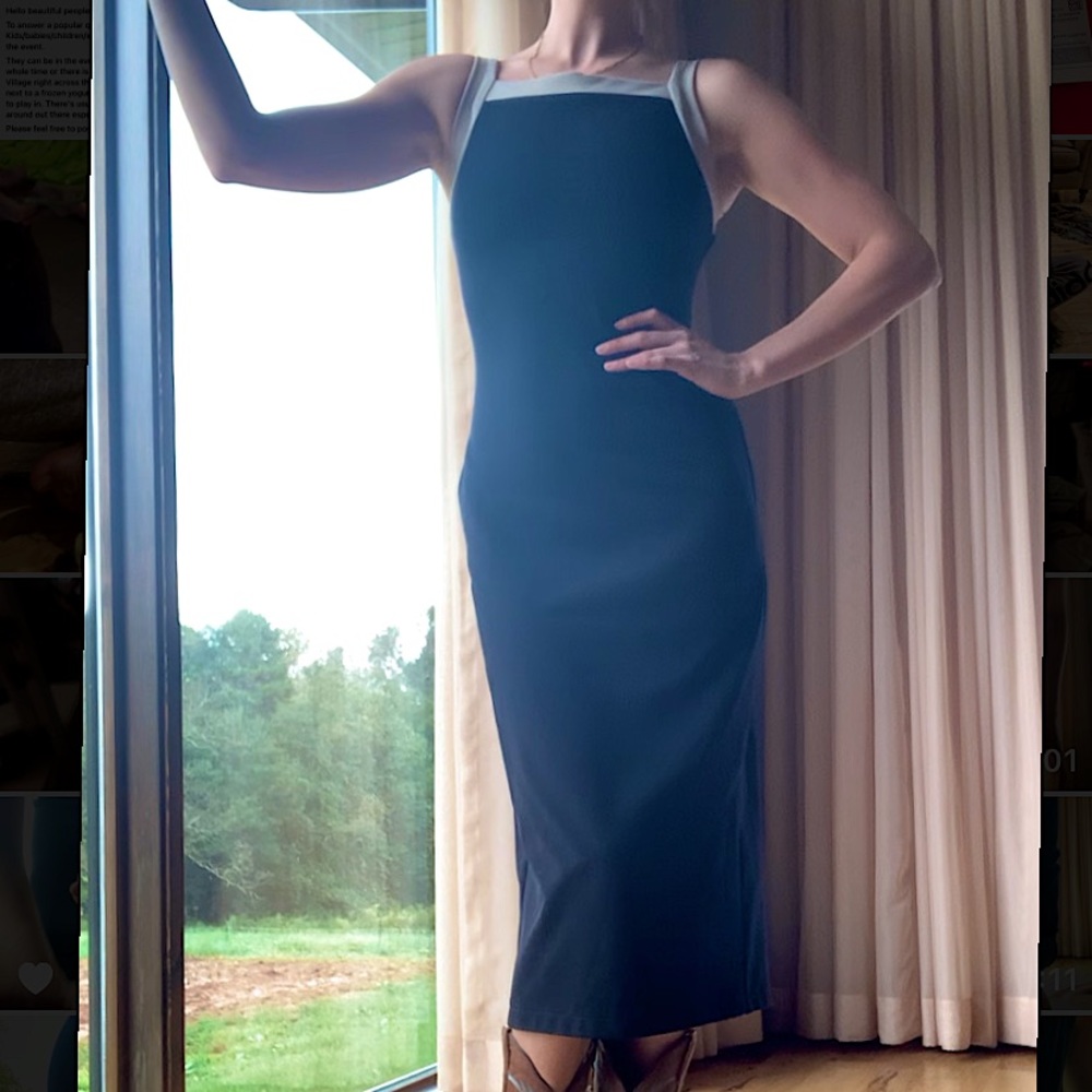 Black square neck column cocktail Dress Size S   the Craft 90’s Reformation vibe